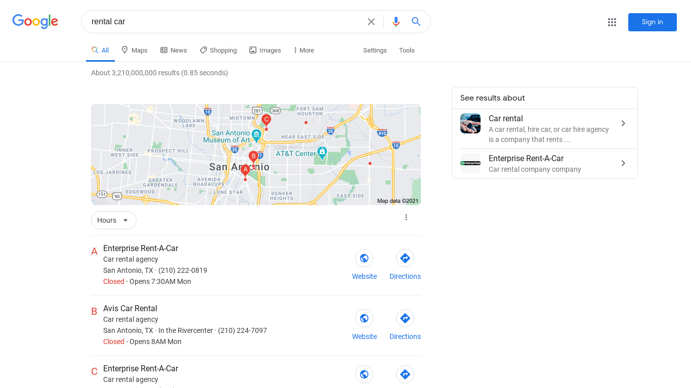 Google Search results screenshot from Texas, USA region