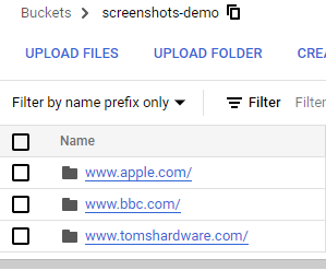 Screenshot Images in GCP Bucket