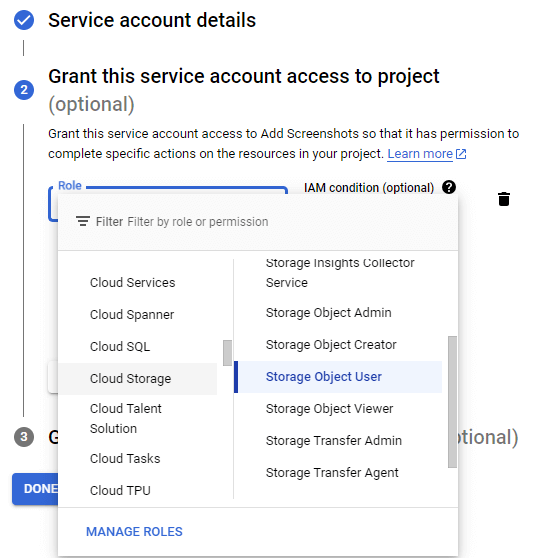 Grant GCP Account Access to Storage