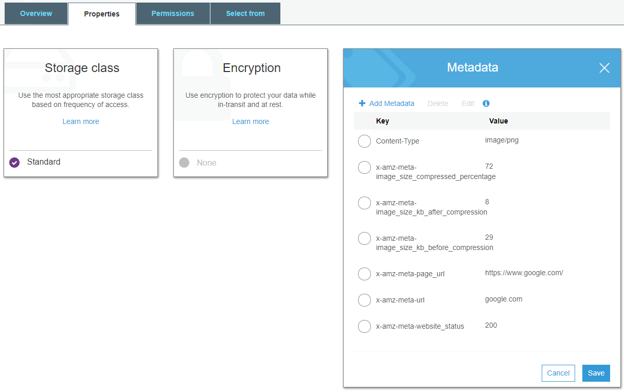 Screenshot Metadata in S3